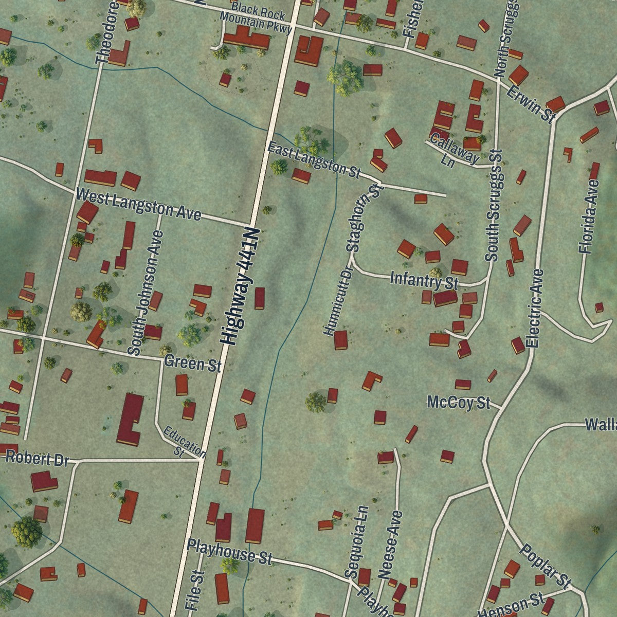 Close-up 1 of the Mountain City, Georgia map artwork