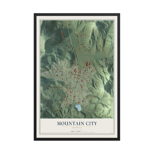 Map of Mountain City, Georgia, 12 x 18 inch print in a black wood frame