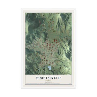 Mountain City, Georgia map print, 12" x 18" W/ White Ayous Wood Frame mockup