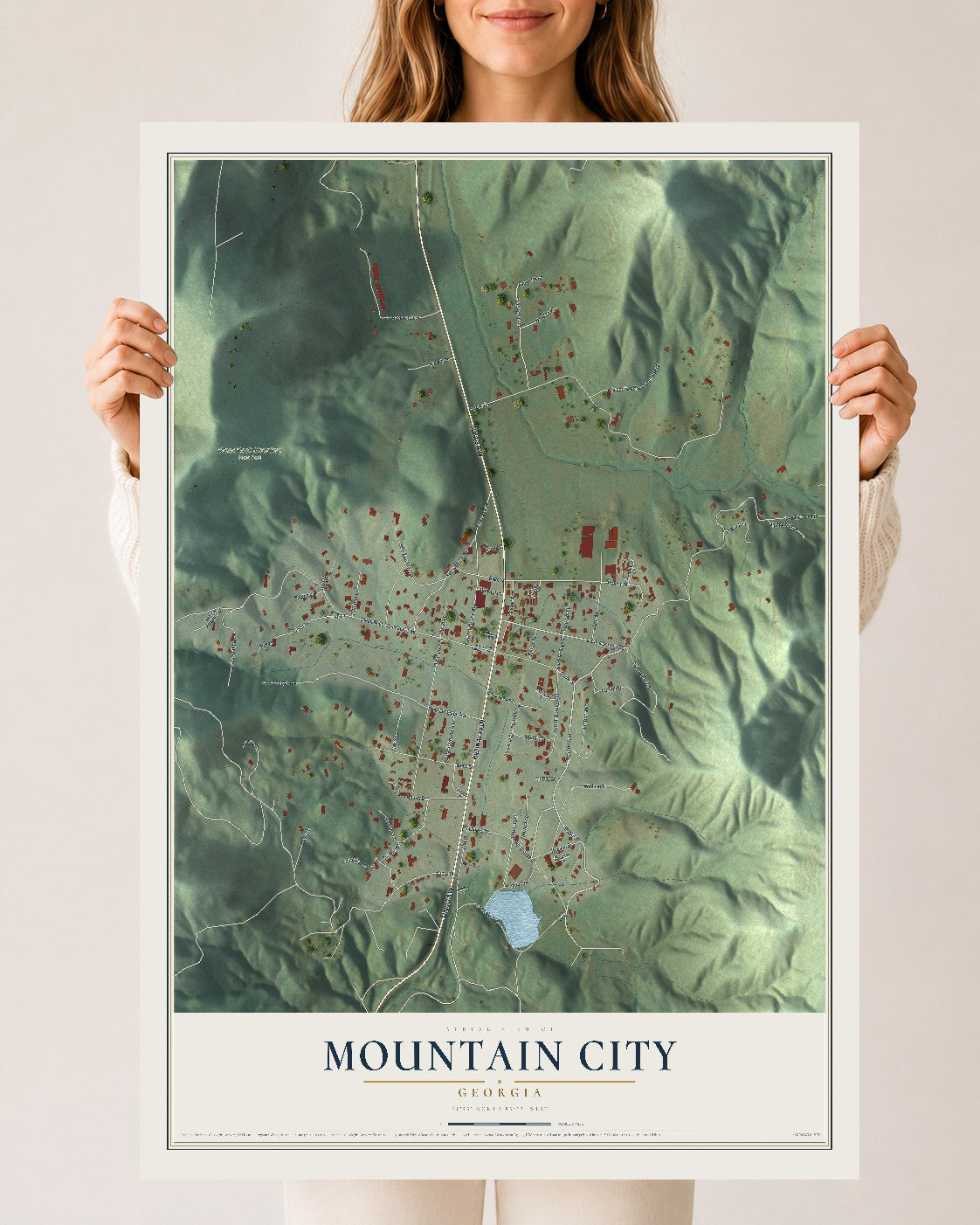Mountain City, Georgia map print, 24" x 36" Archival Matte Print mockup
