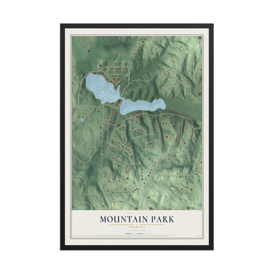 Mountain Park, Georgia map print, 12" x 18" W/ Black Ayous Wood Frame mockup