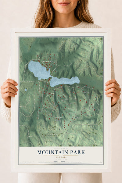 Mountain Park, Georgia map print, 18" x 24" W/ White Ayous Wood Frame mockup