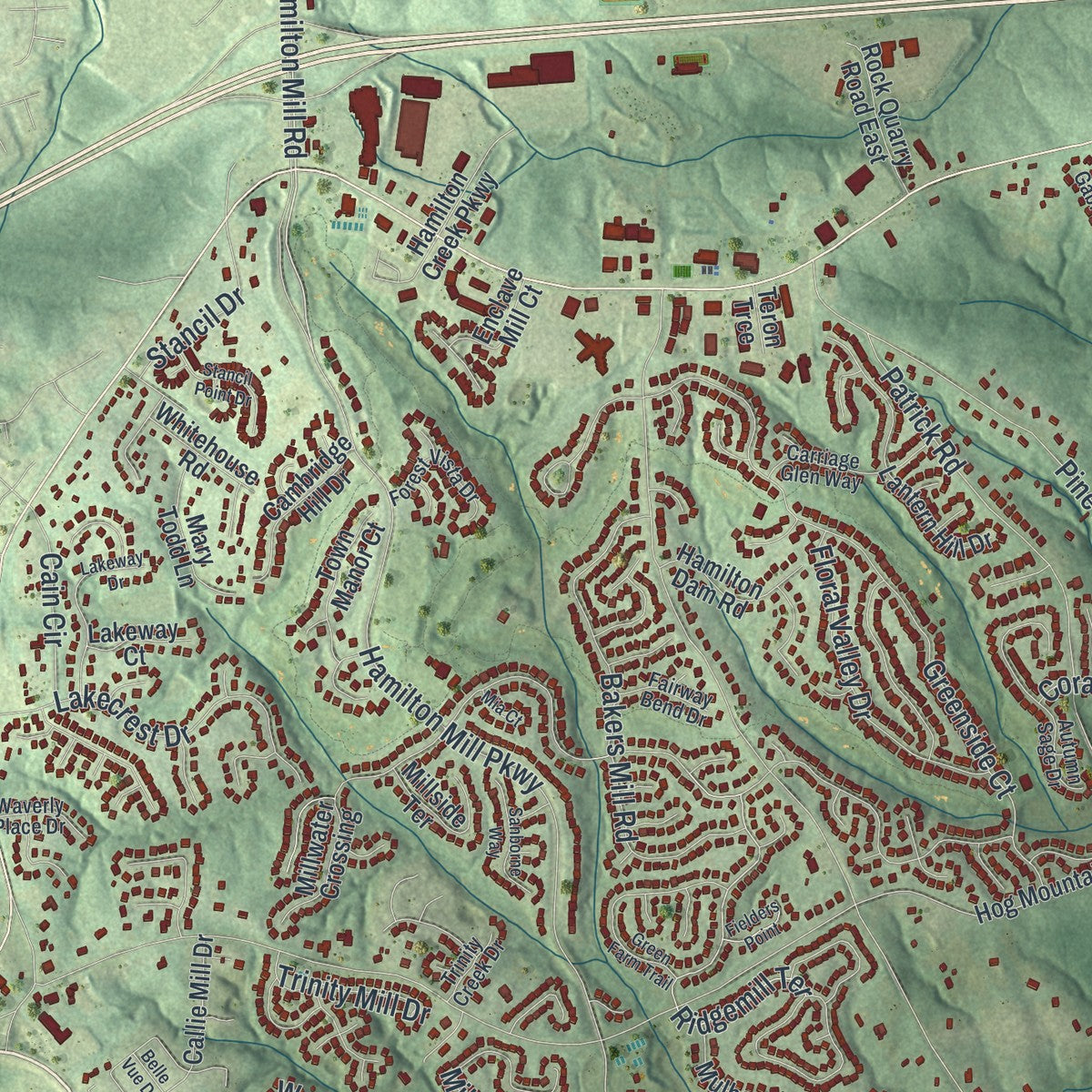 Close-up 1 of the Mulberry, Georgia map artwork
