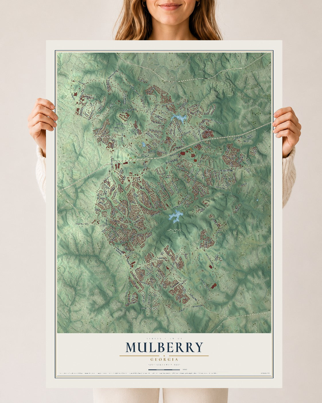 Mulberry, Georgia map print, 24" x 36" Archival Matte Print mockup
