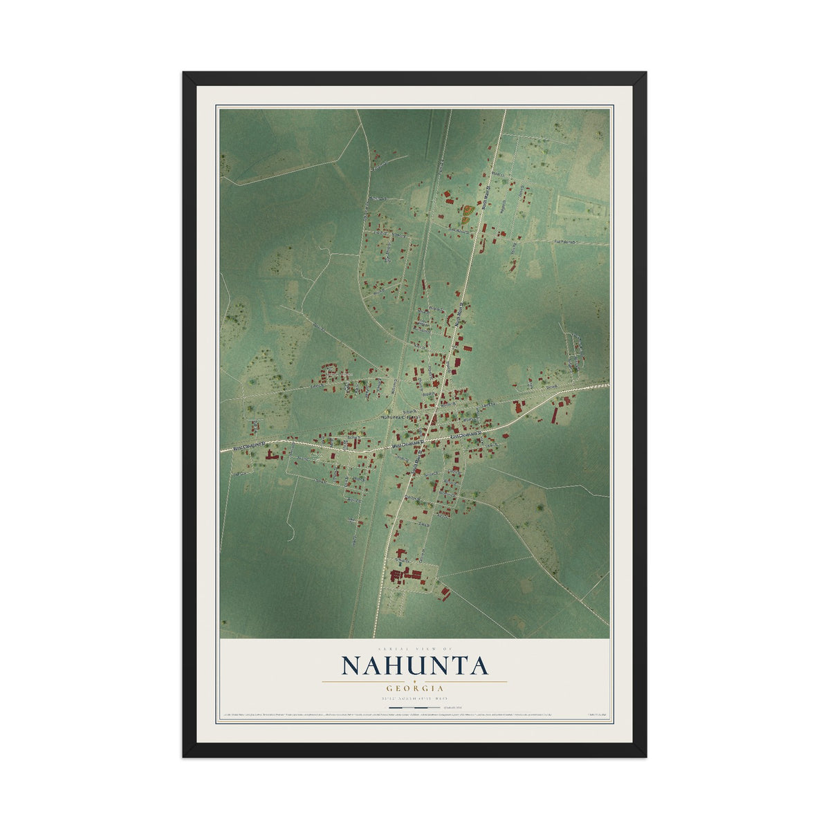 Nahunta, Georgia map print, 12" x 18" W/ Black Ayous Wood Frame mockup