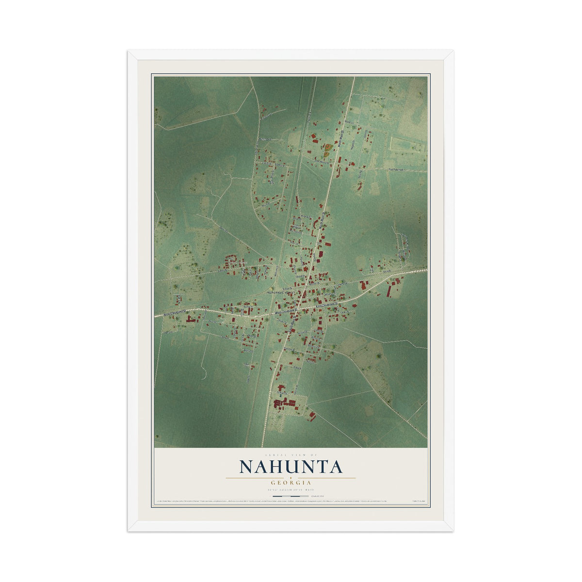 Nahunta, Georgia map print, 12" x 18" W/ White Ayous Wood Frame mockup