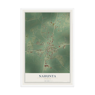Nahunta, Georgia map print, 12" x 18" W/ White Ayous Wood Frame mockup