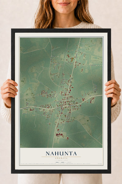 Nahunta, Georgia map print, 18" x 24" W/ Black Ayous Wood Frame mockup
