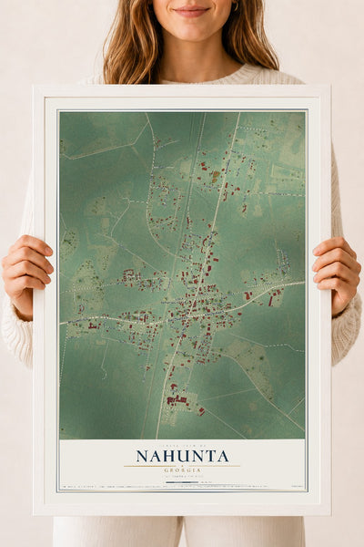Nahunta, Georgia map print, 18" x 24" W/ White Ayous Wood Frame mockup
