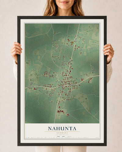 Nahunta, Georgia map print, 24" x 36" W/ Black Ayous Wood Frame mockup