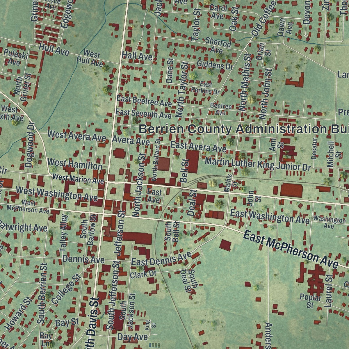 Close-up 1 of the Nashville, Georgia map artwork