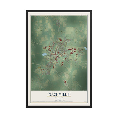 Nashville, Georgia map print, 12" x 18" W/ Black Ayous Wood Frame mockup