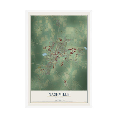Nashville, Georgia map print, 12" x 18" W/ White Ayous Wood Frame mockup