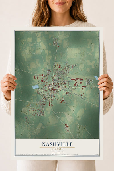 Nashville, Georgia map print, 18" x 24" Archival Matte Print mockup