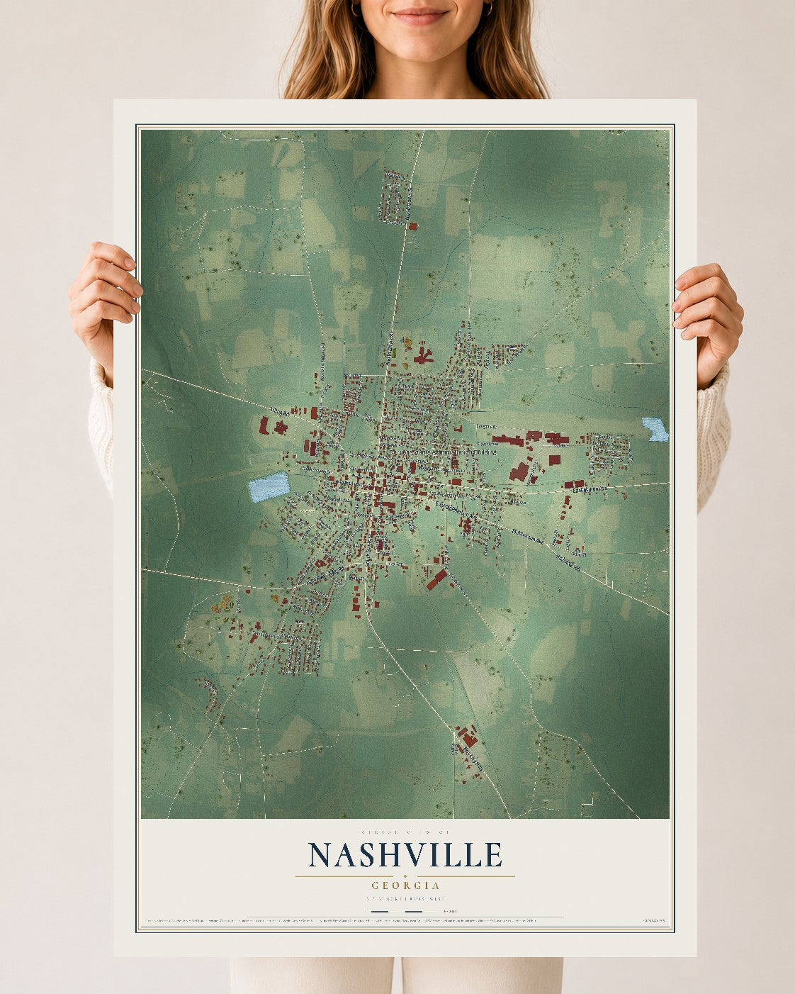 Nashville, Georgia map print, 24" x 36" Archival Matte Print mockup