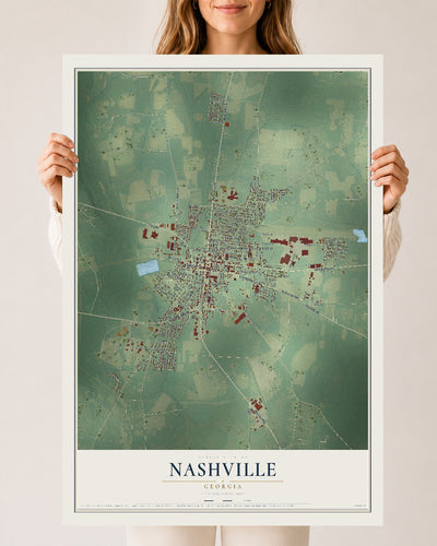 Nashville, Georgia map print, 24" x 36" Archival Matte Print mockup