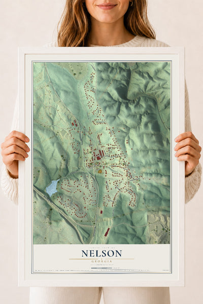 Nelson, Georgia map print, 18" x 24" W/ White Ayous Wood Frame mockup