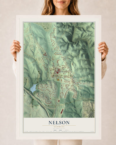 Nelson, Georgia map print, 24" x 36" W/ White Ayous Wood Frame mockup