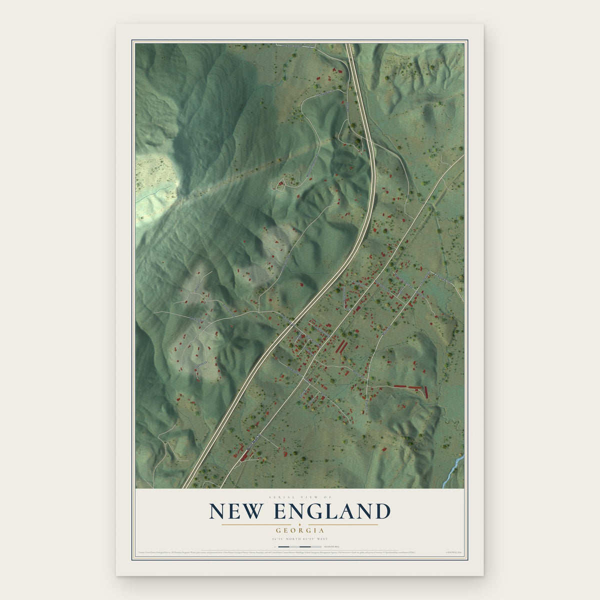 New England, Georgia map print, the full design