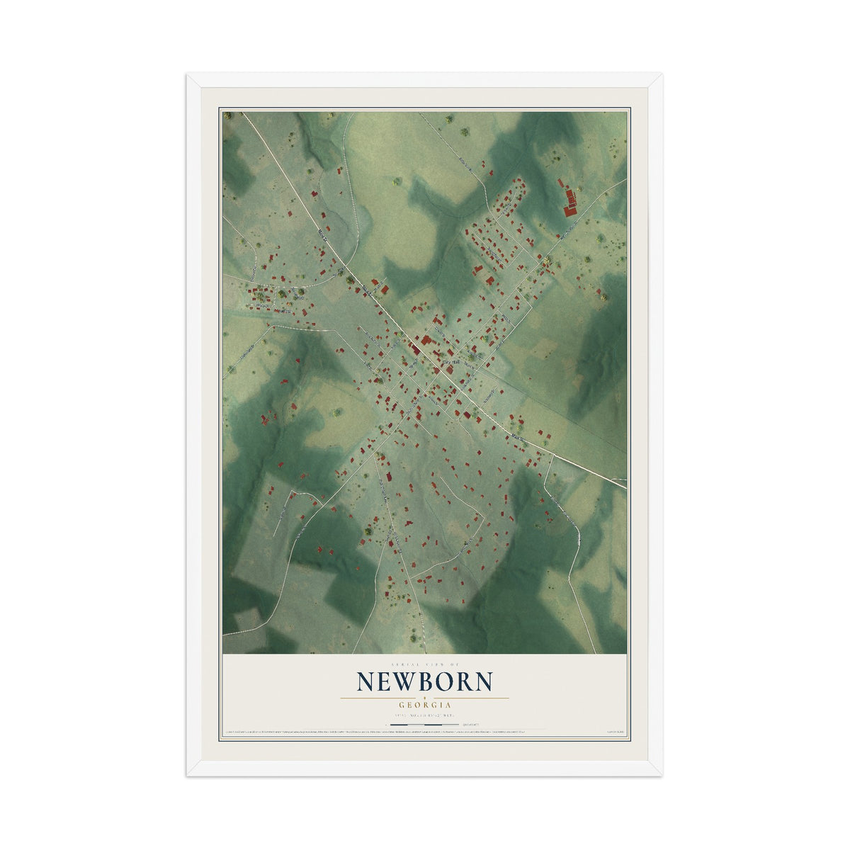 Newborn, Georgia map print, 12" x 18" W/ White Ayous Wood Frame mockup