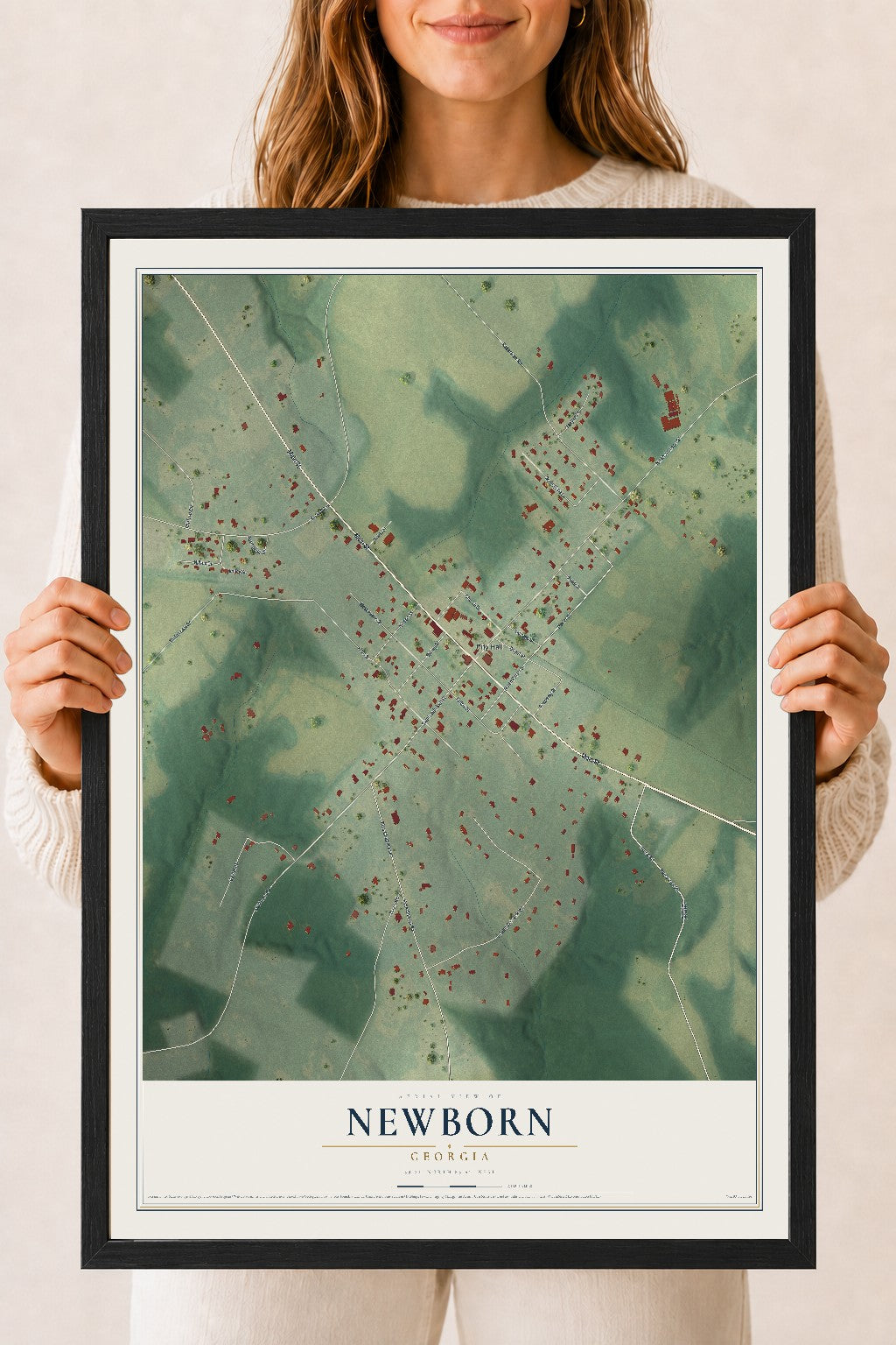 Newborn, Georgia map print, 18" x 24" W/ Black Ayous Wood Frame mockup