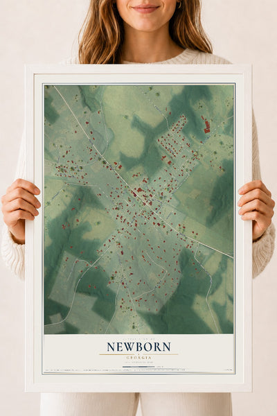 Newborn, Georgia map print, 18" x 24" W/ White Ayous Wood Frame mockup