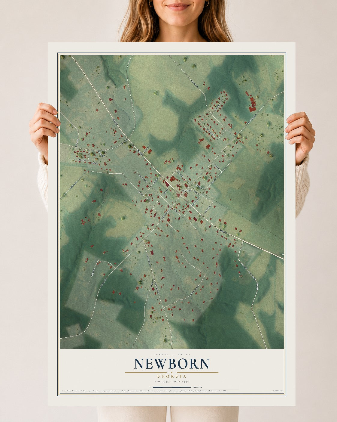 Newborn, Georgia map print, 24" x 36" Archival Matte Print mockup