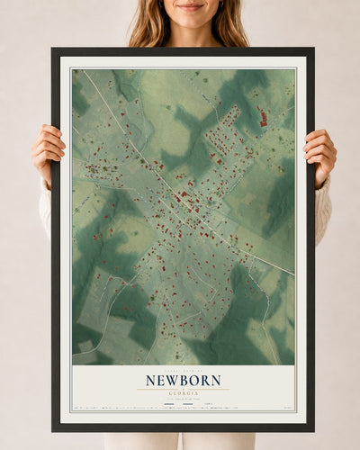 Newborn, Georgia map print, 24" x 36" W/ Black Ayous Wood Frame mockup