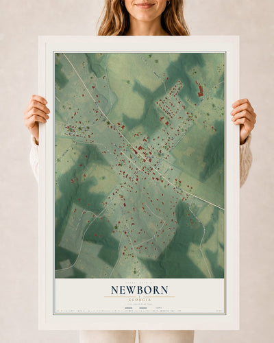 Newborn, Georgia map print, 24" x 36" W/ White Ayous Wood Frame mockup