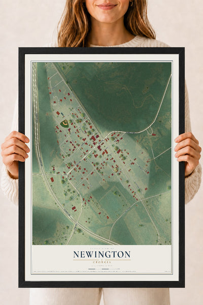 Newington, Georgia map print, 18" x 24" W/ Black Ayous Wood Frame mockup