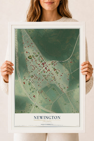 Newington, Georgia map print, 18" x 24" W/ White Ayous Wood Frame mockup