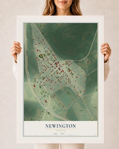 Newington, Georgia map print, 24" x 36" W/ White Ayous Wood Frame mockup