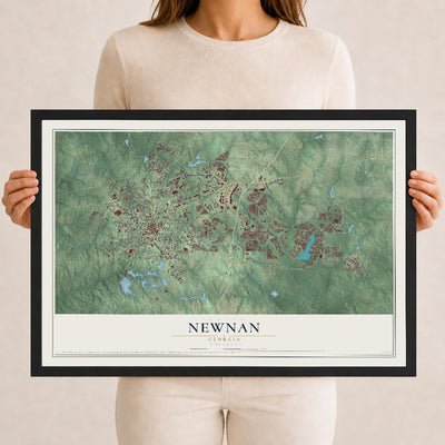 Newnan, Georgia map print, 12" x 18" W/ Black Ayous Wood Frame mockup