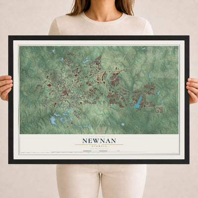 Newnan, Georgia map print, 18" x 24" W/ Black Ayous Wood Frame mockup