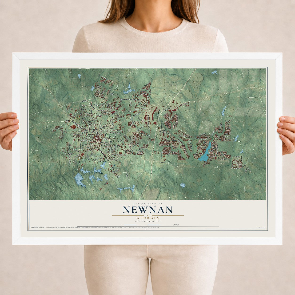 Newnan, Georgia map print, 18" x 24" W/ White Ayous Wood Frame mockup