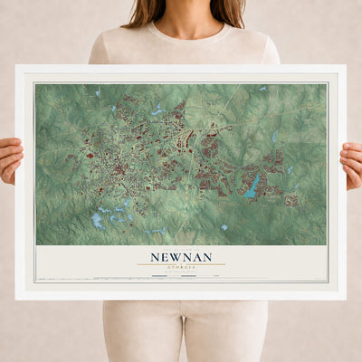 Newnan, Georgia map print, 18" x 24" W/ White Ayous Wood Frame mockup