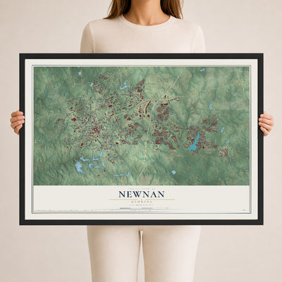 Newnan, Georgia map print, 24" x 36" W/ Black Ayous Wood Frame mockup