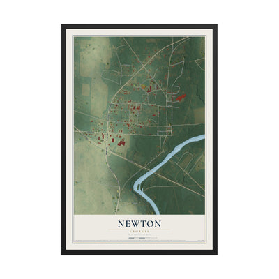 Newton, Georgia map print, 12" x 18" W/ Black Ayous Wood Frame mockup