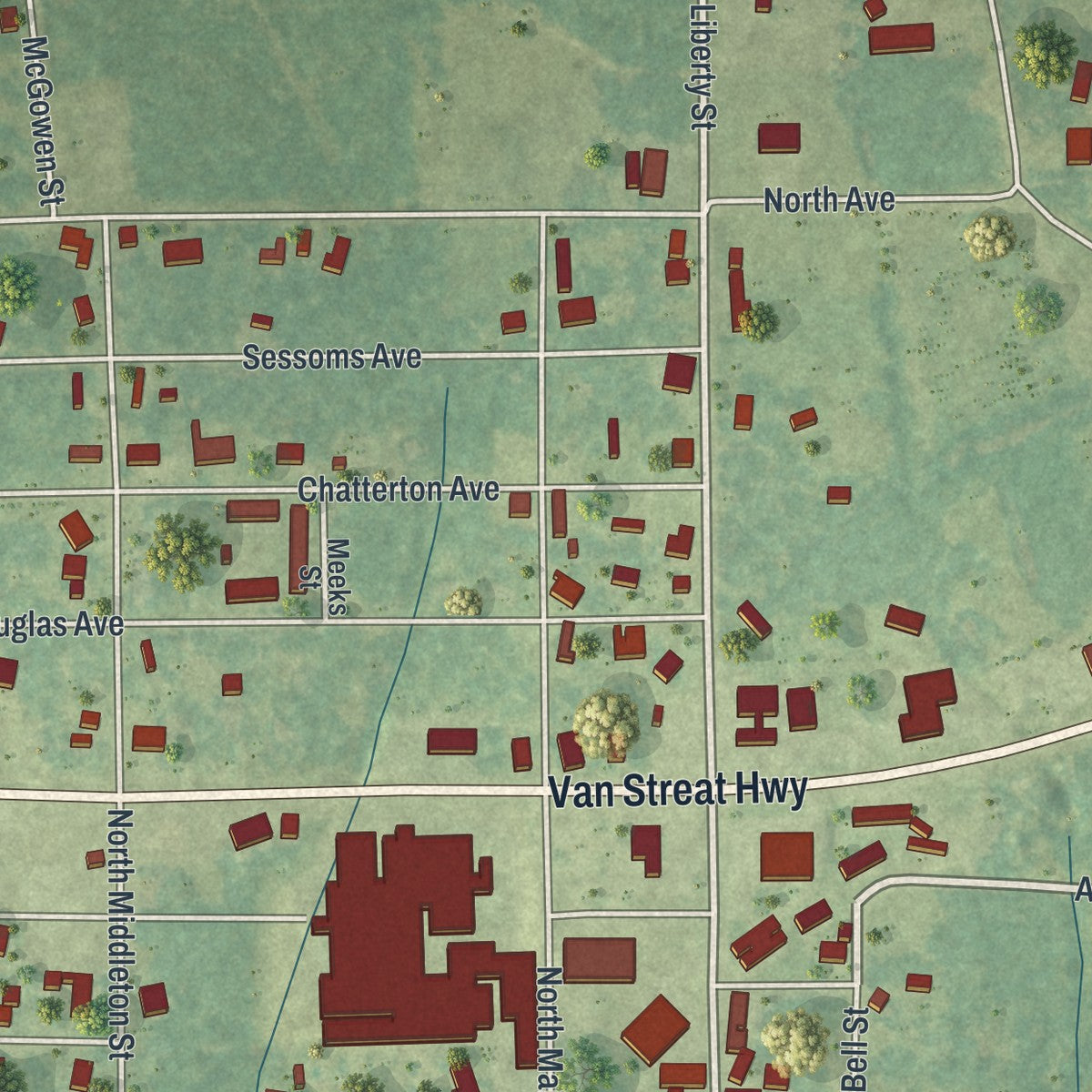Close-up 1 of the Nicholls, Georgia map artwork