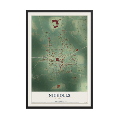 Nicholls, Georgia map print, 12" x 18" W/ Black Ayous Wood Frame mockup