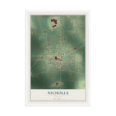 Nicholls, Georgia map print, 12" x 18" W/ White Ayous Wood Frame mockup