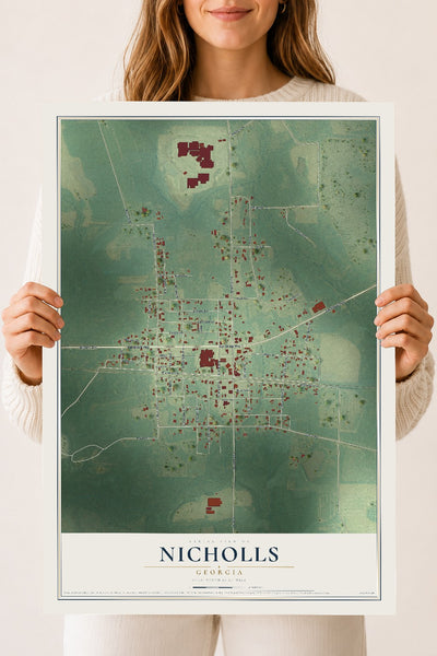 Nicholls, Georgia map print, 18" x 24" Archival Matte Print mockup