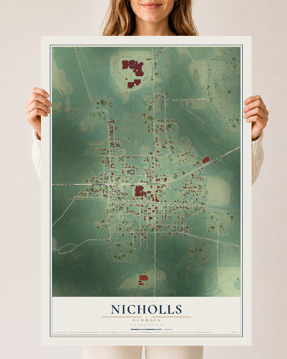 Nicholls, Georgia map print, 24" x 36" Archival Matte Print mockup