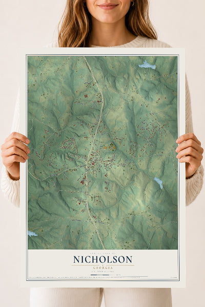 Nicholson, Georgia map print, 18" x 24" Archival Matte Print mockup