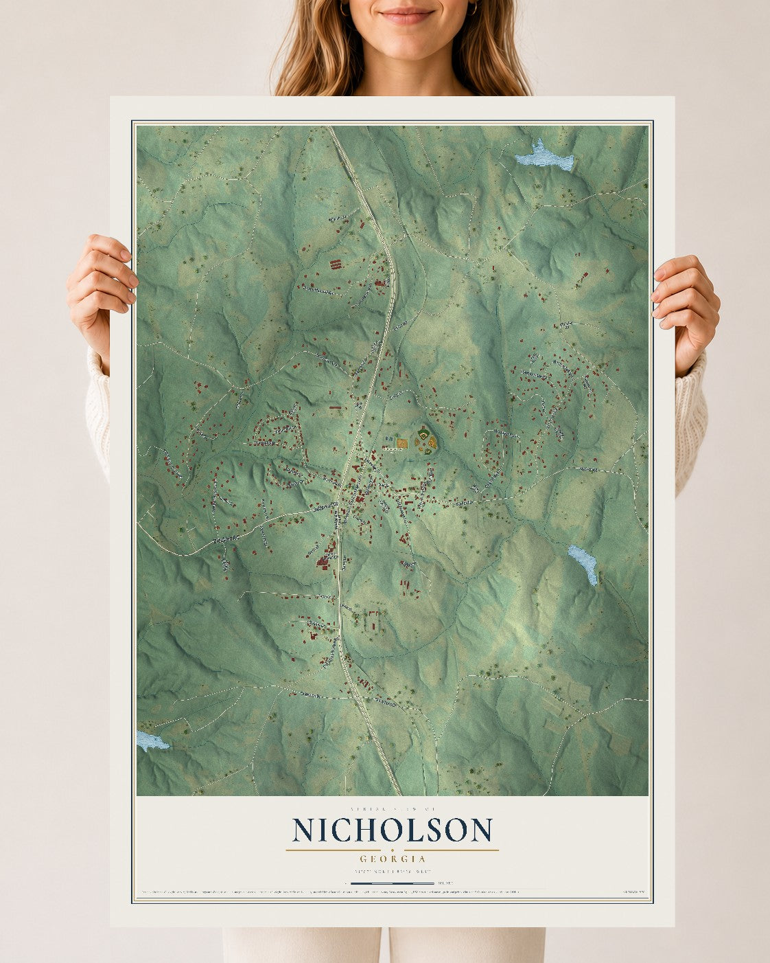 Nicholson, Georgia map print, 24" x 36" Archival Matte Print mockup