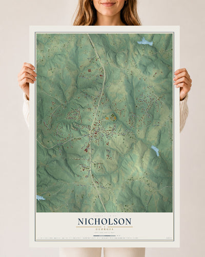 Nicholson, Georgia map print, 24" x 36" Archival Matte Print mockup