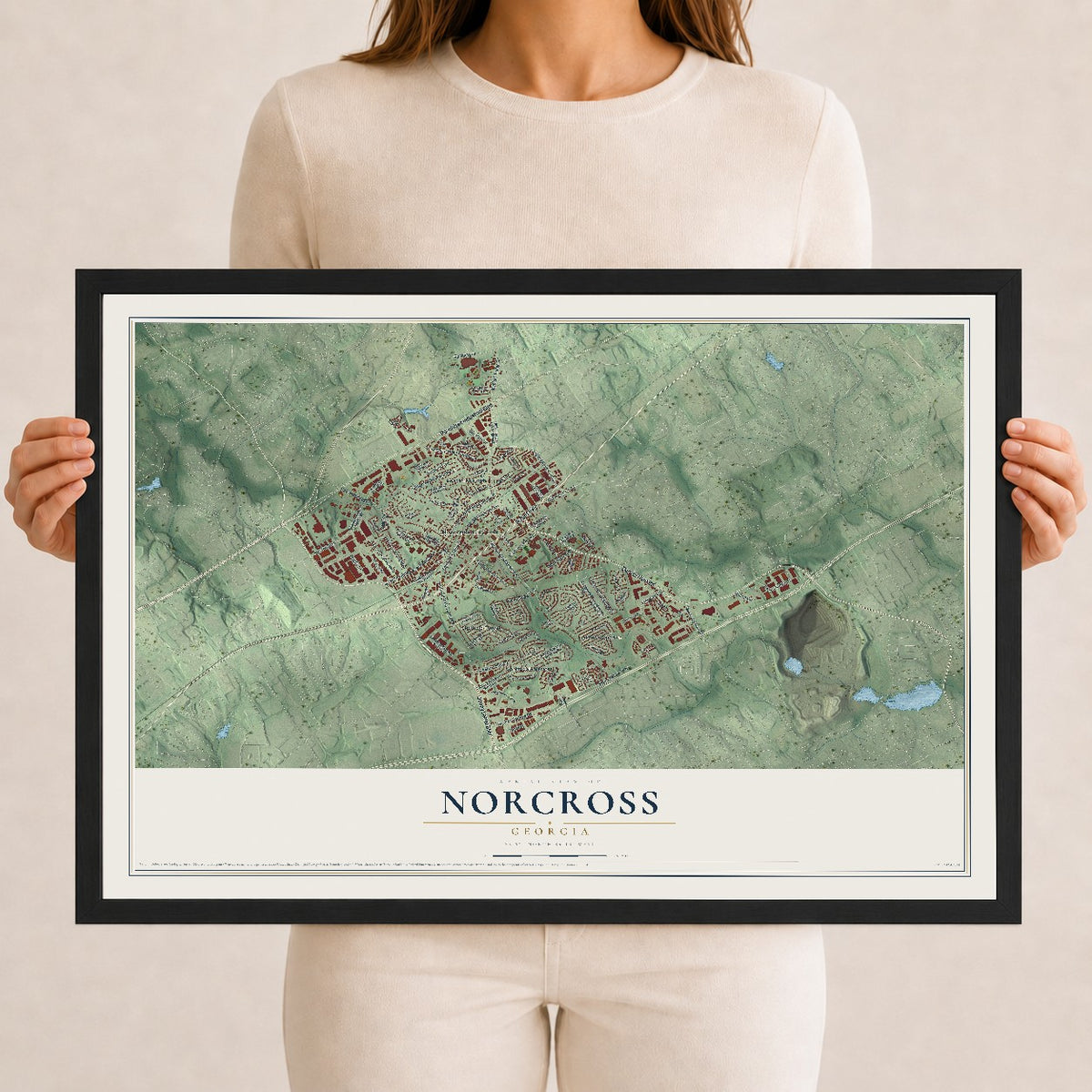 Norcross, Georgia map print, 12" x 18" W/ Black Ayous Wood Frame mockup