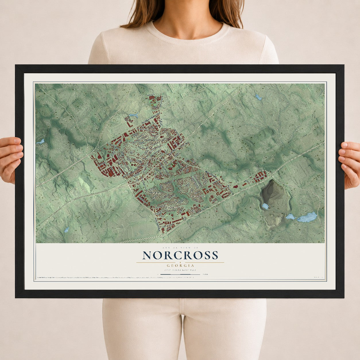 Norcross, Georgia map print, 18" x 24" W/ Black Ayous Wood Frame mockup