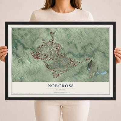 Norcross, Georgia map print, 18" x 24" W/ Black Ayous Wood Frame mockup
