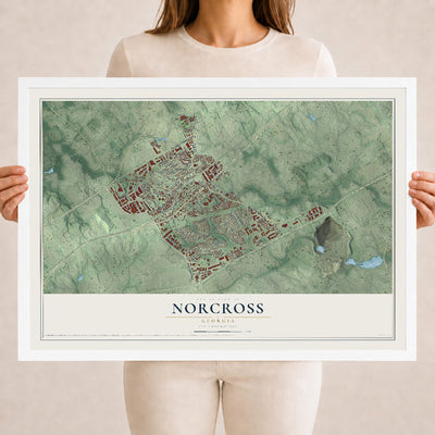 Norcross, Georgia map print, 18" x 24" W/ White Ayous Wood Frame mockup